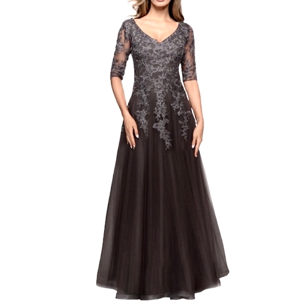LA FEMME Lace & Tulle Gown Gunmetal Gray NEW Size 18 Dress